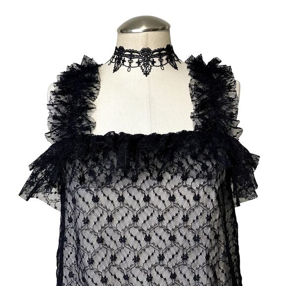 Adorable Lace Gothic Ruffle Square Neckline Tube Top Whimsygoth Emo - Picture 4 of 11